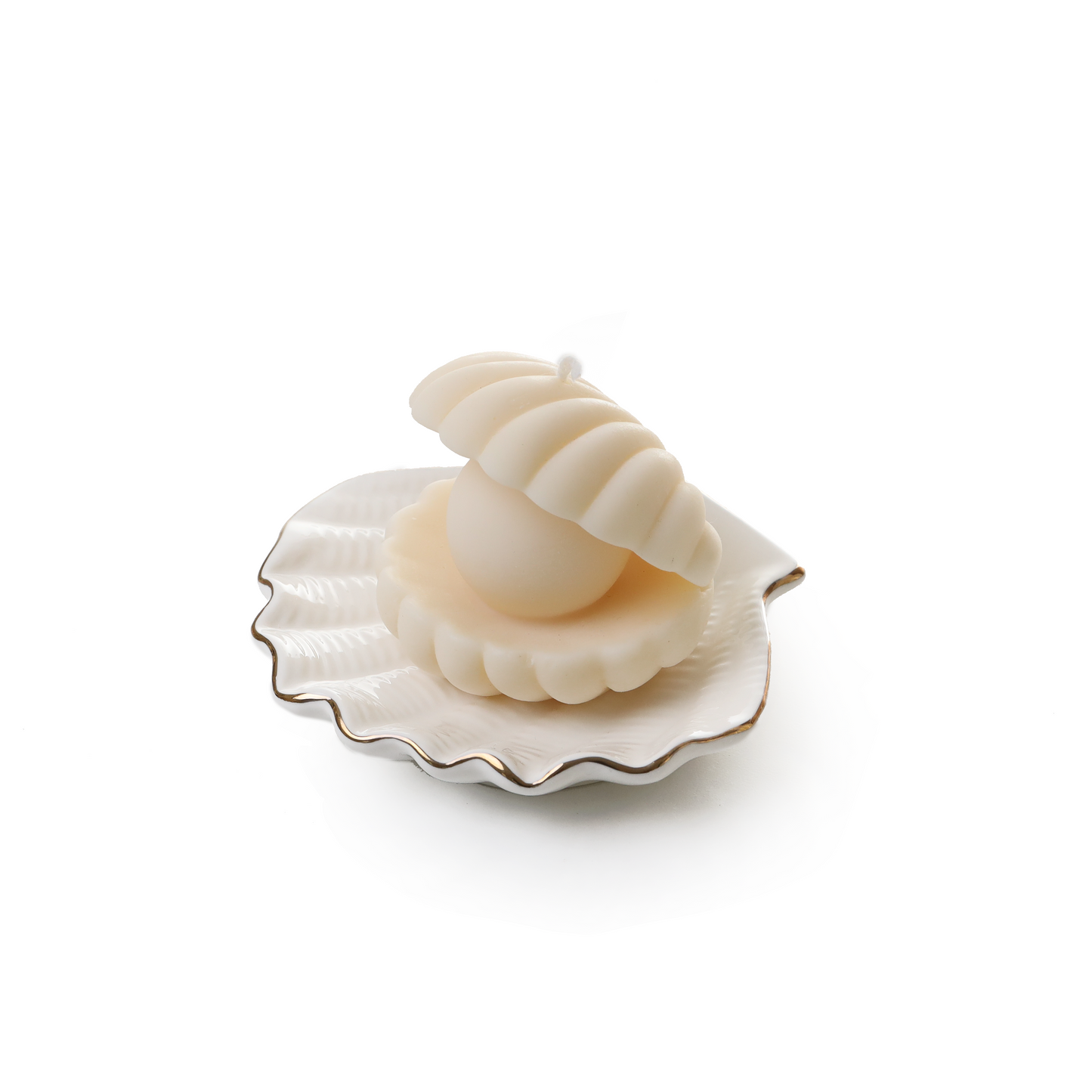 White and gold scallop trinket dish