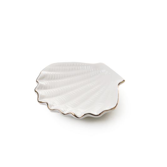 White and gold scallop trinket dish